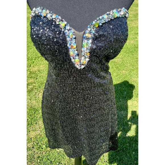 Alyce Paris Dress Womens 14 Black Sequin Beaded Strapless Sweetheart Mini Party - Picture 4 of 12